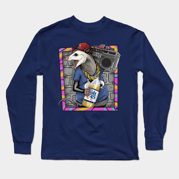 Hip Hopossum Long Sleeve T-Shirt by davemyersillustration